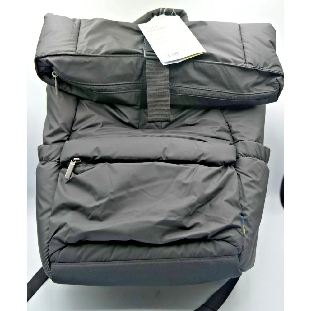 One Story Black Puffer Backpack Bundle -Tan Embark Lunchbox and 25+ School Items
